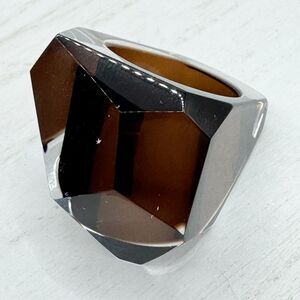 large faceted Brown Clear  lucite statement ring Y2K smoky quartz Illusion Sz 7